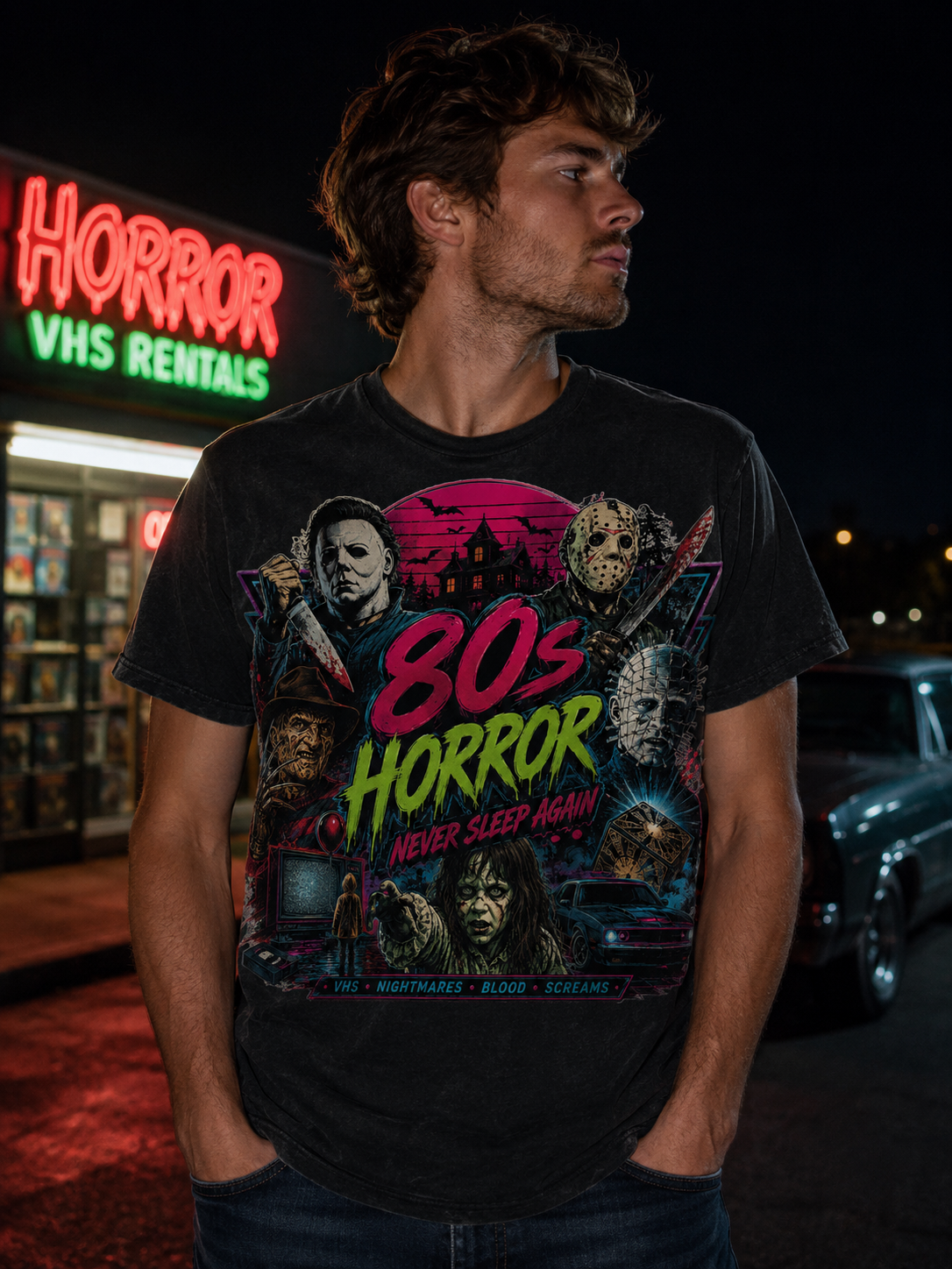 T-shirt vintage 80's Horror Show films d'horreur cultes années 80 esthétique VHS synthwave – Tshirt Vintage Factory