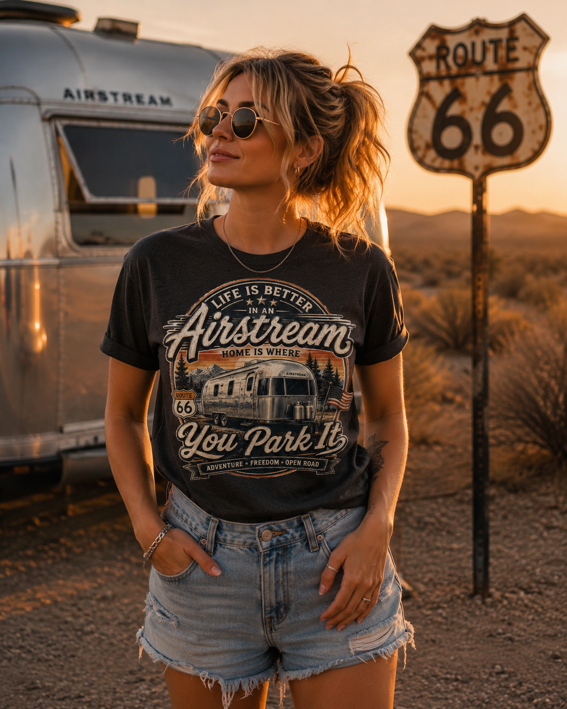 T-shirt vintage Airstream Route 66 esprit road trip américain années 50 design rétro – Tshirt Vintage Factory