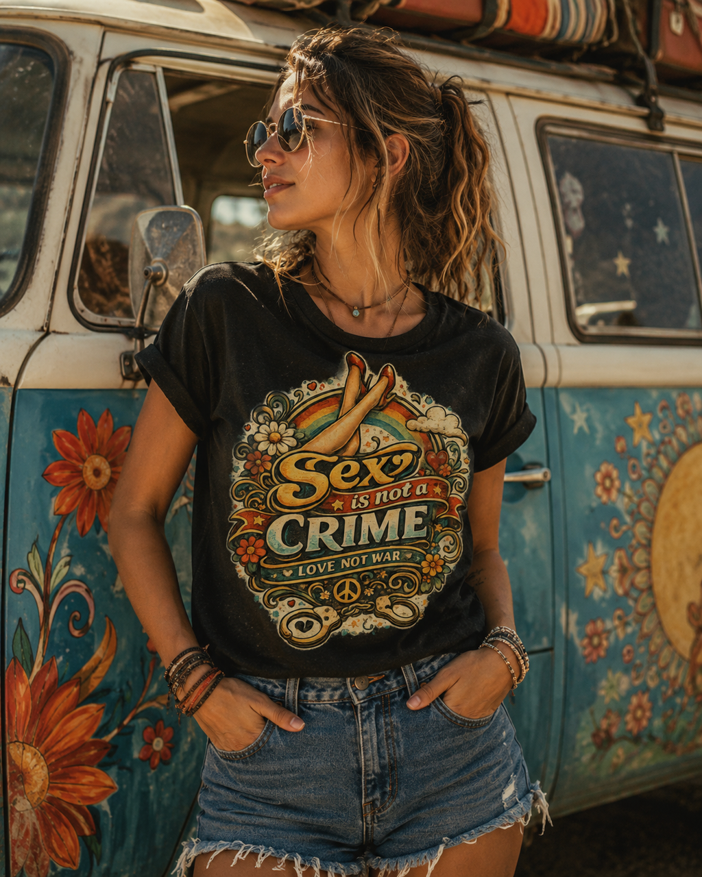 -shirt vintage hippie Sex Is Not a Crime design psychédélique années 70 esprit Woodstock – Tshirt Vintage Factory