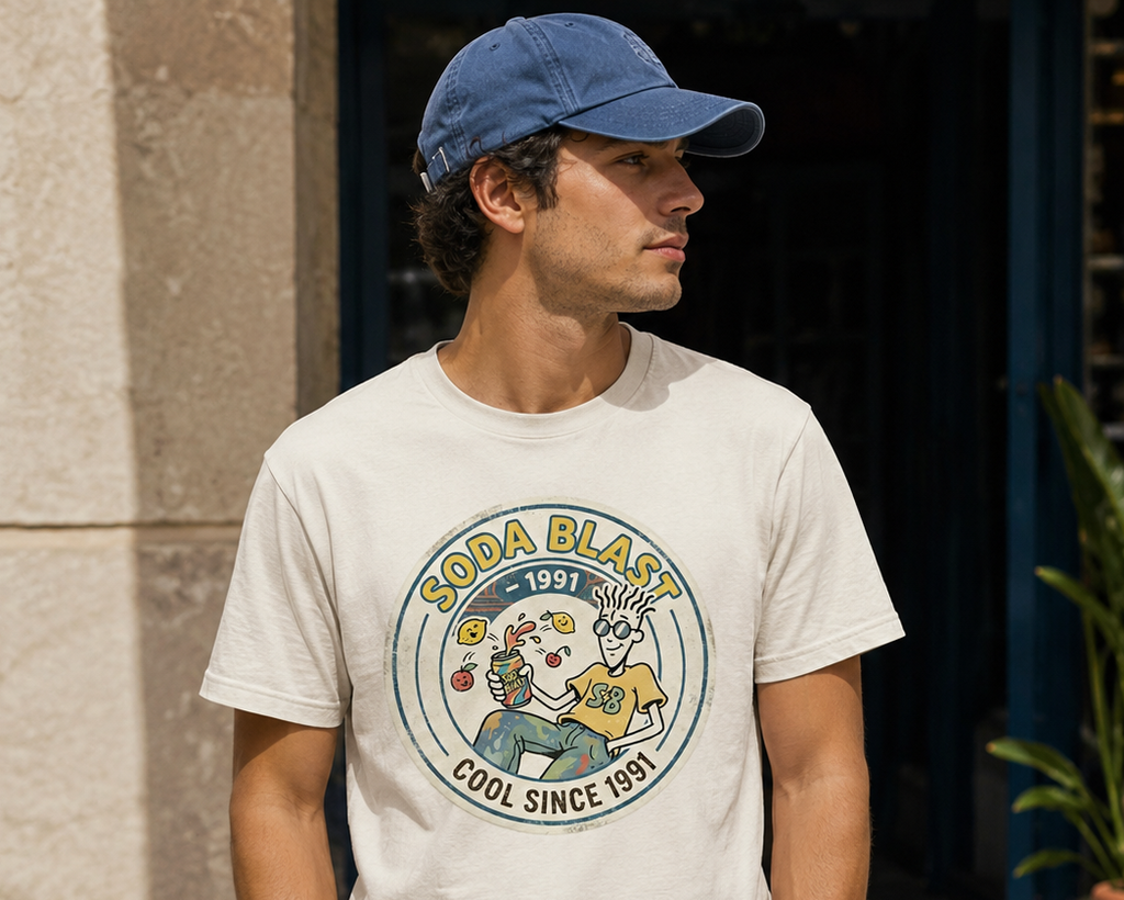 T-shirt vintage Soda Blast 1991 esprit nineties skateboard arcade soda américain – Tshirt Vintage Factory
