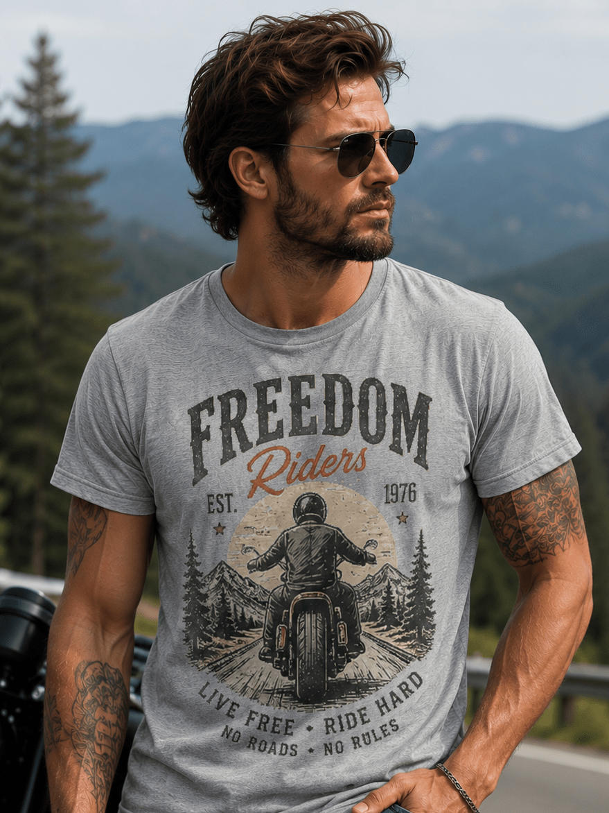 T-shirt Vintage Factory gris chiné unisexe avec imprimé Freedom Riders années 70 américain.