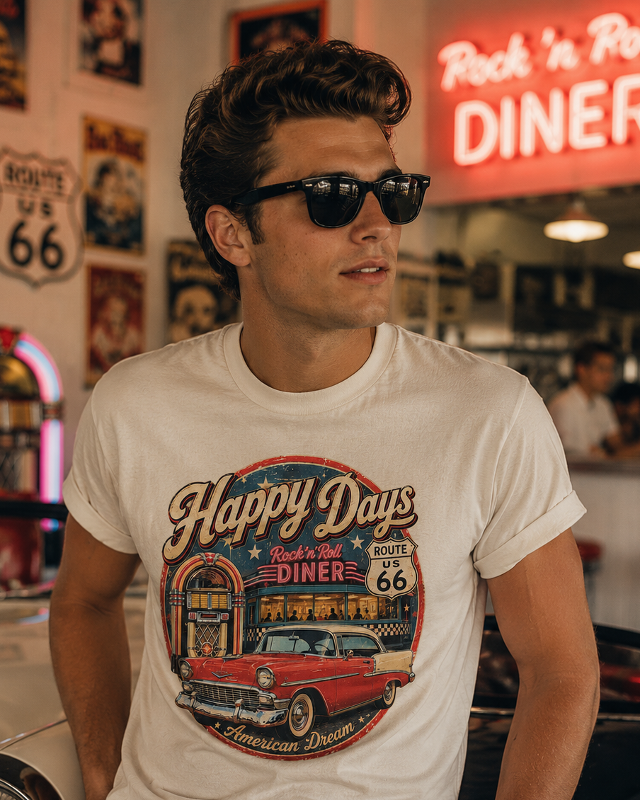 T-shirt vintage Happy Days Rock'n Roll Diner esprit rockabilly américain années 50-60 – Tshirt Vintage Factory