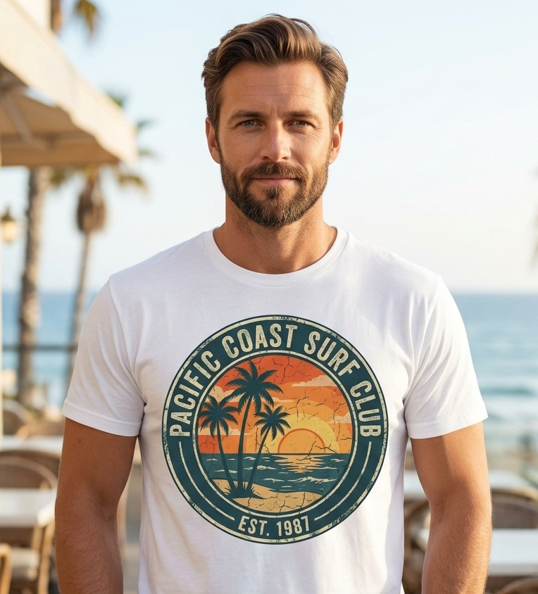 T-shirt vintage Pacific Coast Surf Club 1987 esprit surf Highway 1 Pacifique côte ouest – Tshirt Vintage Factory