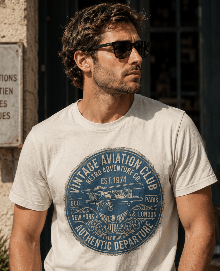 T-shirt Vintage Aviation Club 1974 - Tshirt Vintage Factory