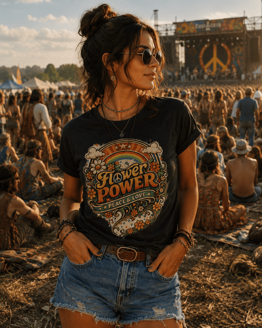 T-Shirt Vintage “Flower Power – Peace & Love” - Tshirt Vintage Factory