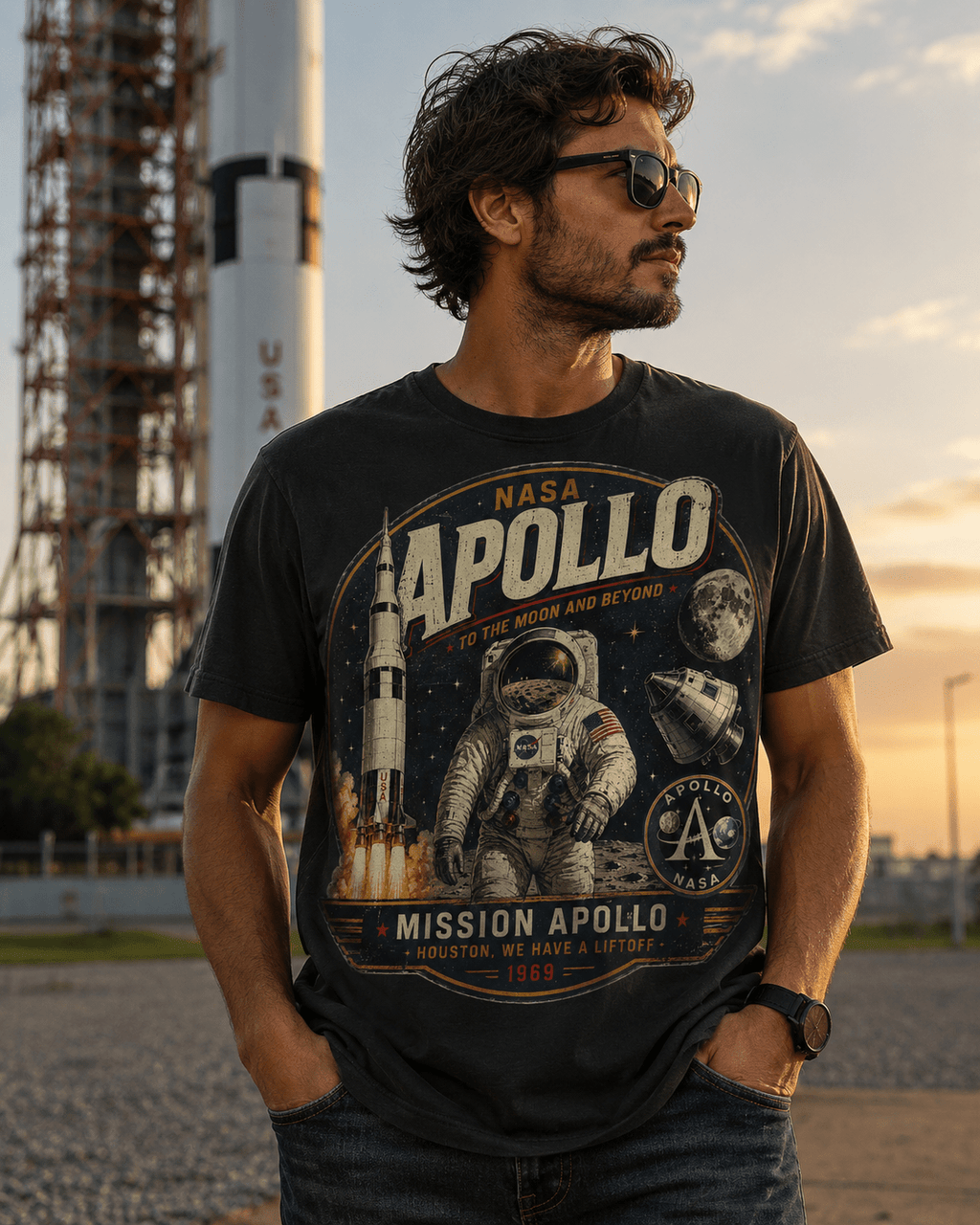 T-Shirt Vintage "Mission Apollo – Houston, We Have a Liftoff" - Tshirt Vintage Factory