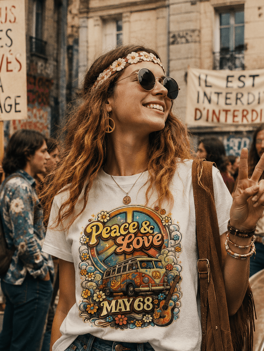 T-shirt vintage Peace & Love Mai 68 - Tshirt Vintage Factory