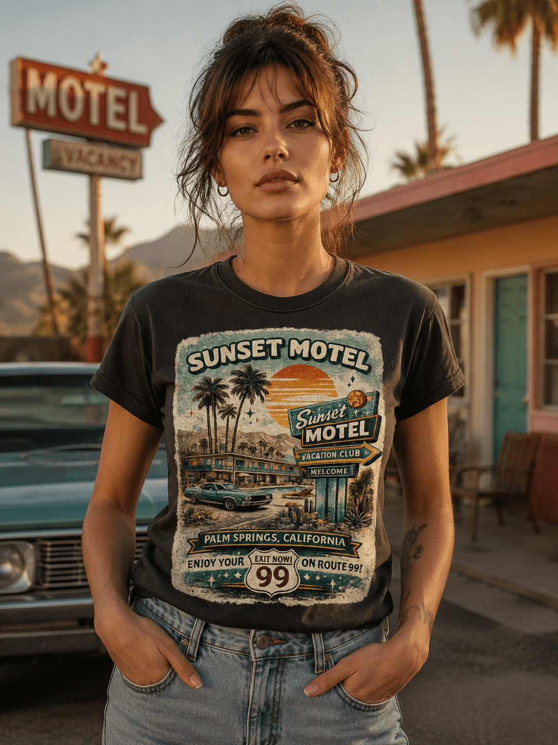 T-Shirt Vintage Sunset Motel - Tshirt Vintage Factory