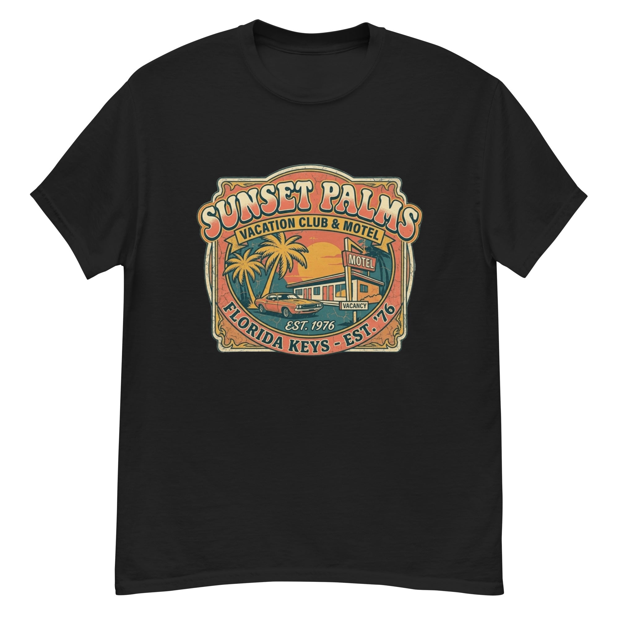 T-Shirt Vintage Sunset Palms – Vacation Club & Motel - Tshirt Vintage Factory