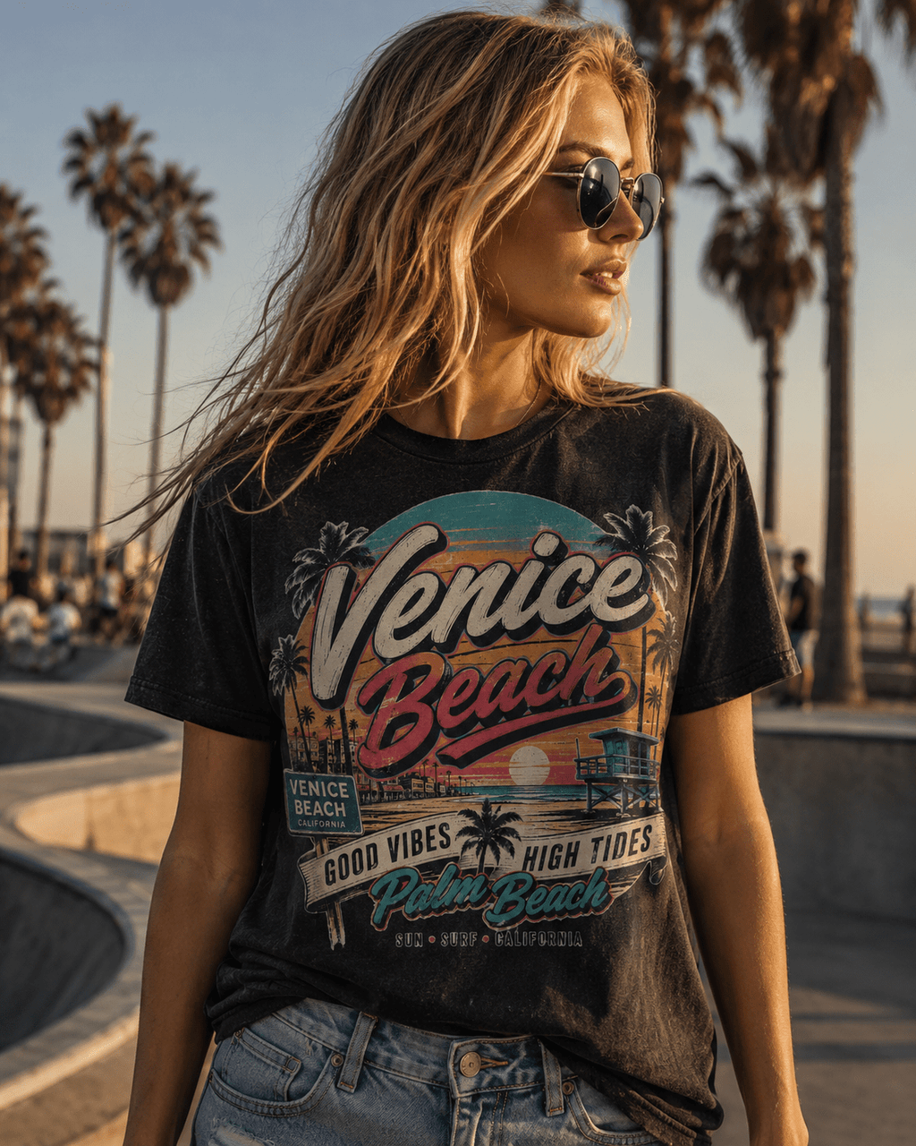 T-Shirt Vintage Venice Beach – Good Vibes High Tides - Tshirt Vintage Factory
