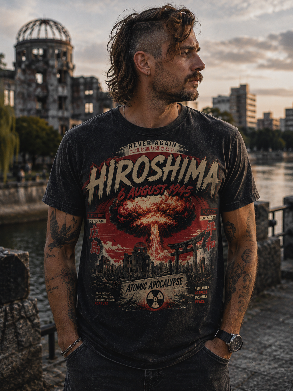 T-shirt vintage Hiroshima Atomic Apocalypse design rétro historique graphique fort – Tshirt Vintage Factory