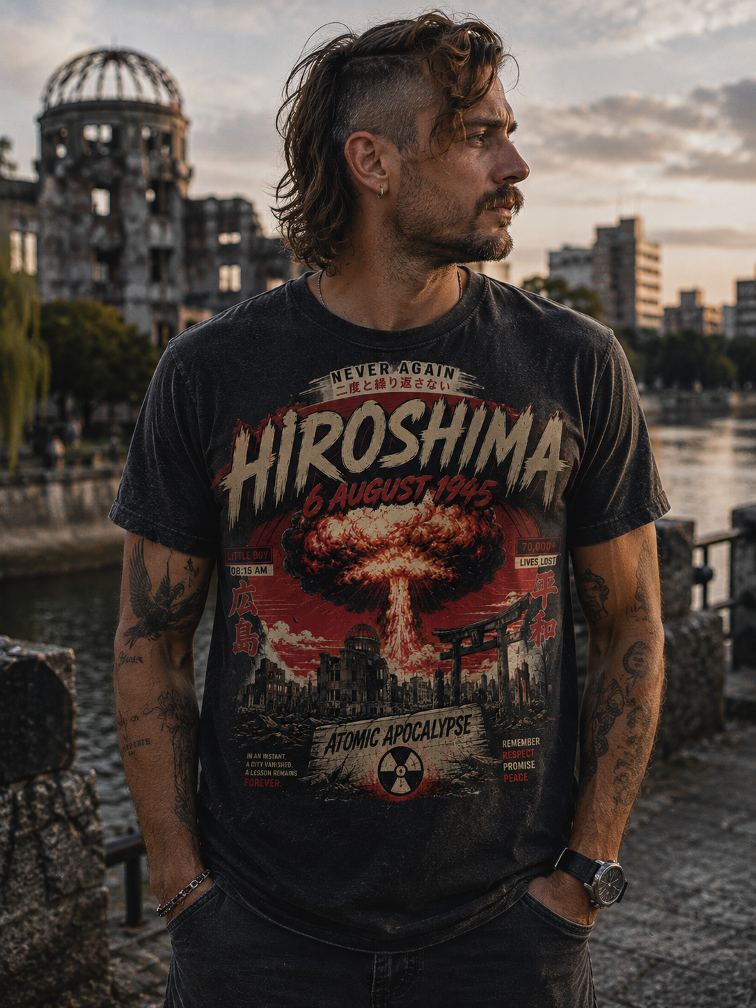 T-shirt vintage Hiroshima Atomic Apocalypse design rétro historique graphique fort – Tshirt Vintage Factory